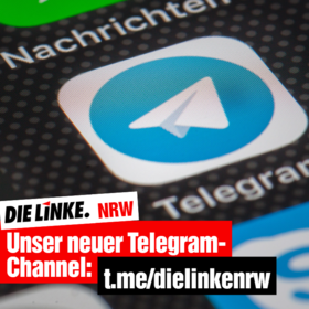Auf dem Infobild zum Telegram-Channel der Linken NRW wird der wöchentliche Newsletter beworben