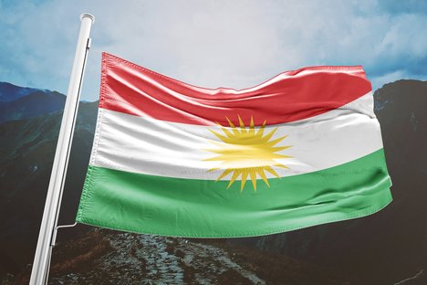 Das Foto zur Pressemitteilung der Partei die Linke in NRW zeigt die Flagge Kurdistans